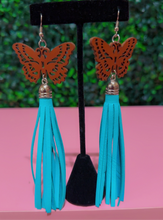 Load image into Gallery viewer, “Butterfly Leather Tassel Earrings – Lightweight Statement Jewelry”