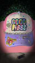 Load image into Gallery viewer, Good Vibes Custom Rhinestone Embellished Hat – Bold & Vibrant Design