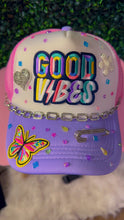 Load image into Gallery viewer, Good Vibes Custom Rhinestone Embellished Hat – Bold & Vibrant Design