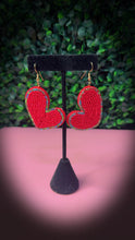 Load image into Gallery viewer, Handcrafted Beaded Red Heart Statement Earrings