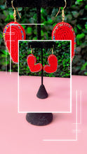 Load image into Gallery viewer, Handcrafted Beaded Red Heart Statement Earrings