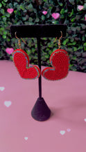 Load image into Gallery viewer, Handcrafted Beaded Red Heart Statement Earrings