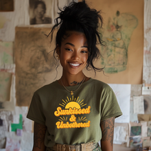 Load image into Gallery viewer, Sunkissed & Unbothered Summer T-Shirt | Retro Sun Graphic Tee for Beach Days & Vacations