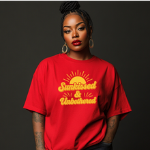 Load image into Gallery viewer, Sunkissed & Unbothered Summer T-Shirt | Retro Sun Graphic Tee for Beach Days & Vacations
