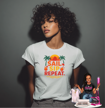 Load image into Gallery viewer, Sail. Sip. Repeat. Cruise Tee – Tropical Summer Vacation Shirt