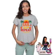 Load image into Gallery viewer, Sail. Sip. Repeat. Cruise Tee – Tropical Summer Vacation Shirt