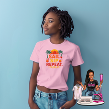 Load image into Gallery viewer, Sail. Sip. Repeat. Cruise Tee – Tropical Summer Vacation Shirt
