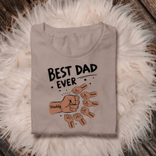 Load image into Gallery viewer, Custom “Best Dad Ever” Fist Bump T-Shirt – Personalized Kids’ Names Father’s Day Gift