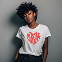 Load image into Gallery viewer, Hustle Hard Heart Graphic T-Shirt – Motivational Tee for Women