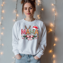 Load image into Gallery viewer, MAMA Christmas Sweatshirt – Cute Holiday Reindeer & Santa Hat Design, Cozy Winter Mom Crewneck, Festive Christmas
