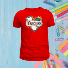 Load image into Gallery viewer, Teacher Heart T-Shirt – Cute Back to School Shirt with Notebook & Book Design for Educators