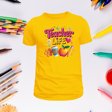 Load image into Gallery viewer, Teacher Life T-Shirt – Cute & Colorful Back to School Tee for Educators, Teachers, and Staff