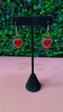 Load image into Gallery viewer, Elegant Vintage Red Heart Dangle Earrings with Crystal Accents
