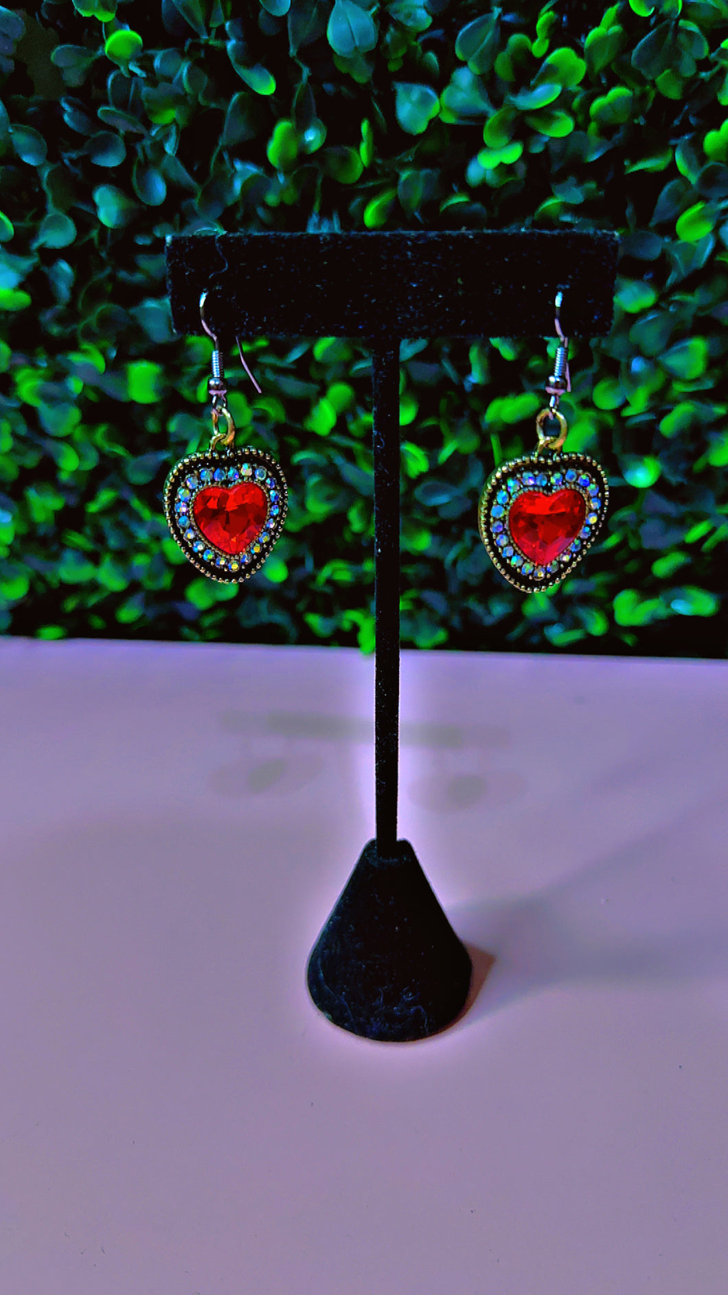 Elegant Vintage Red Heart Dangle Earrings with Crystal Accents