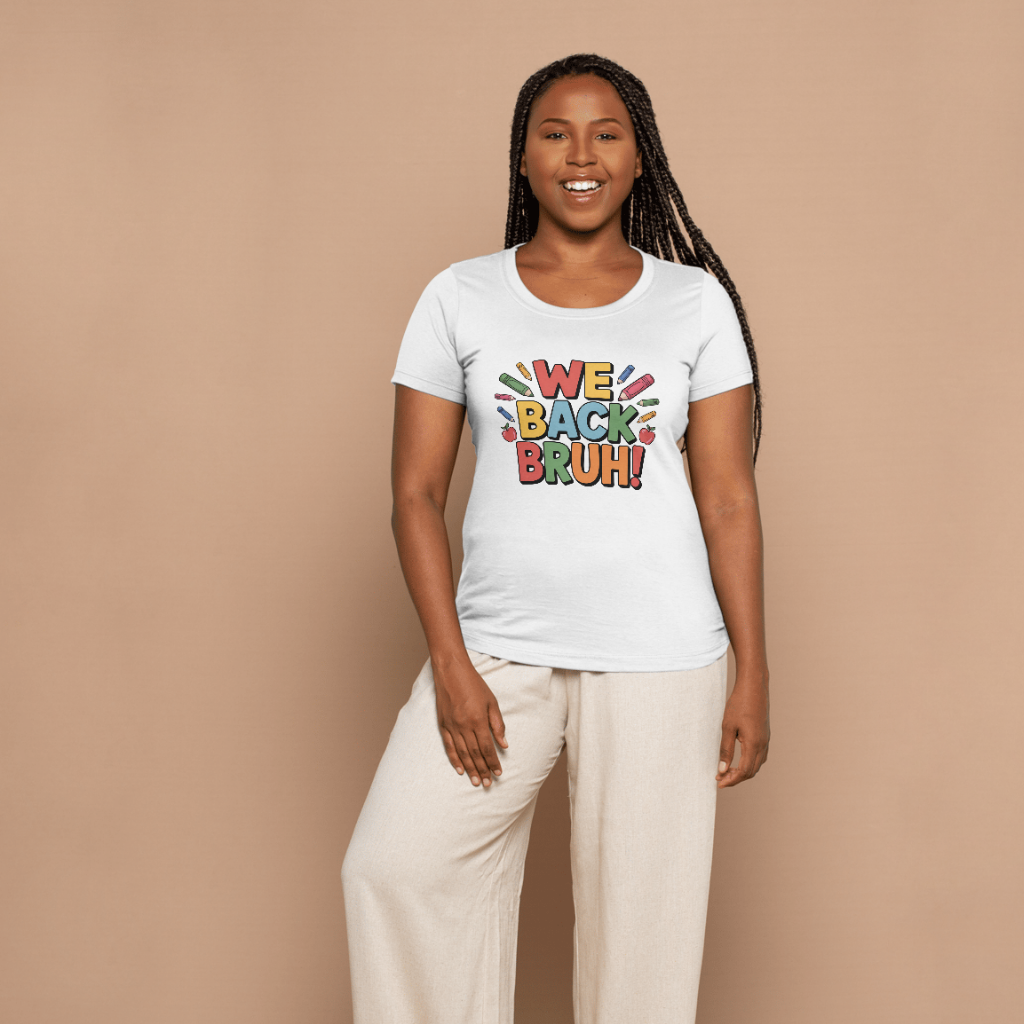We Back Bruh! Colorful Back to School Teacher T-Shirt – Funny Classroom Shirt for Educators