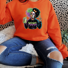 Load image into Gallery viewer, Halloween Mama Shirt &amp; Sweatshirt – Spooky Afro Skeleton Face Graphic Tee, Fall Mom Halloween Outfit, Trick or Treat Hoodie Top
