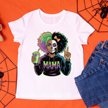 Load image into Gallery viewer, Halloween Mama Shirt &amp; Sweatshirt – Spooky Afro Skeleton Face Graphic Tee, Fall Mom Halloween Outfit, Trick or Treat Hoodie Top
