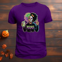 Load image into Gallery viewer, Halloween Mama Shirt &amp; Sweatshirt – Spooky Afro Skeleton Face Graphic Tee, Fall Mom Halloween Outfit, Trick or Treat Hoodie Top
