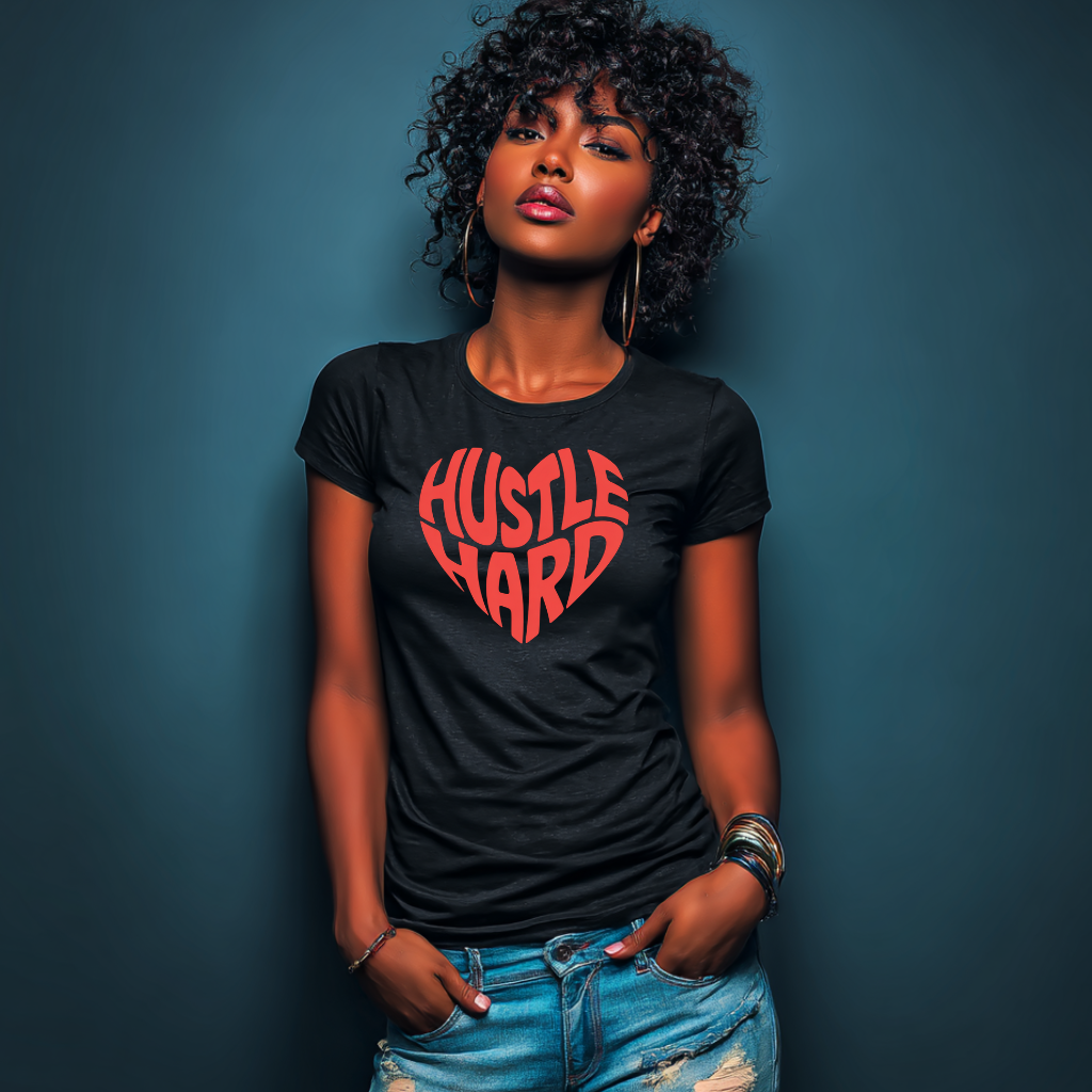 Hustle Hard Heart Graphic T-Shirt – Motivational Tee for Women