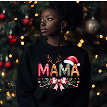 Load image into Gallery viewer, MAMA Christmas Sweatshirt – Cute Holiday Reindeer &amp; Santa Hat Design, Cozy Winter Mom Crewneck, Festive Christmas
